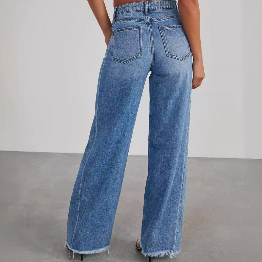 Women's Wide-Leg High-Waisted Raw-Hem Jeans