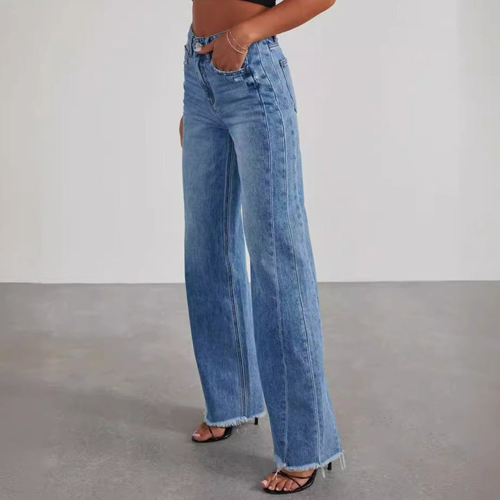 Women's Wide-Leg High-Waisted Raw-Hem Jeans
