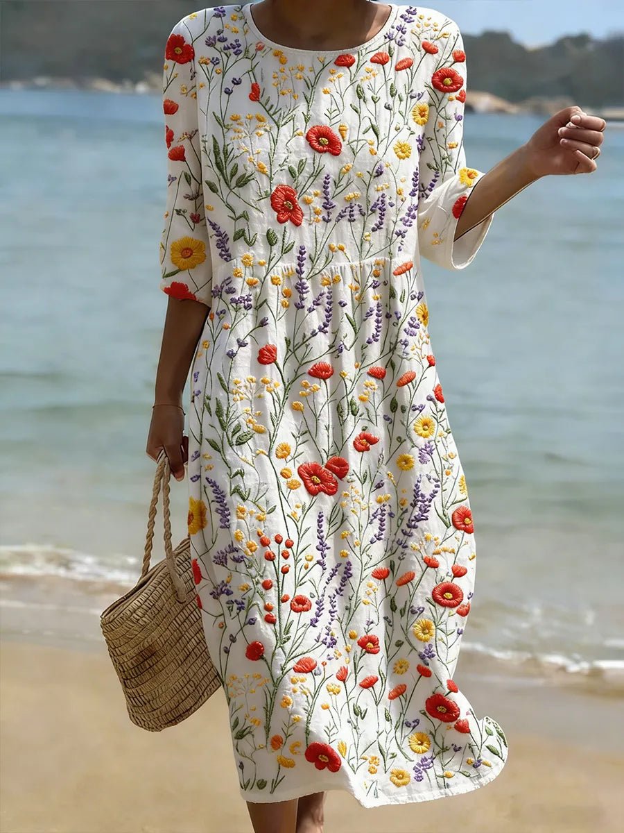 Women's Wildfloral Embroidered Midi Party Dress - White