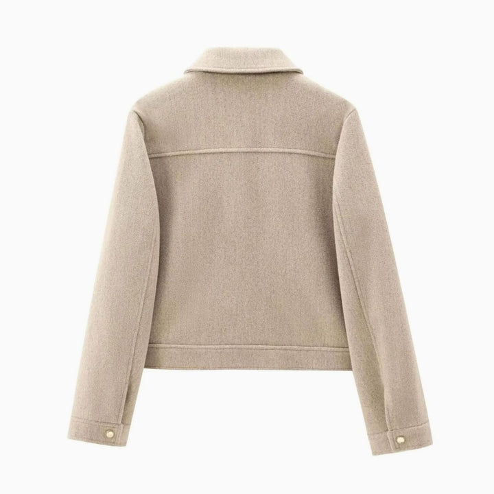 Women's Wool Bomber Jacket Zippered Cropped Outerwear