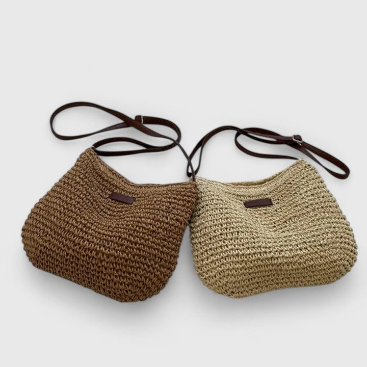 Women's Woven Raffia Zip-Top Adjustable Strap Shoulder Hobo Bag