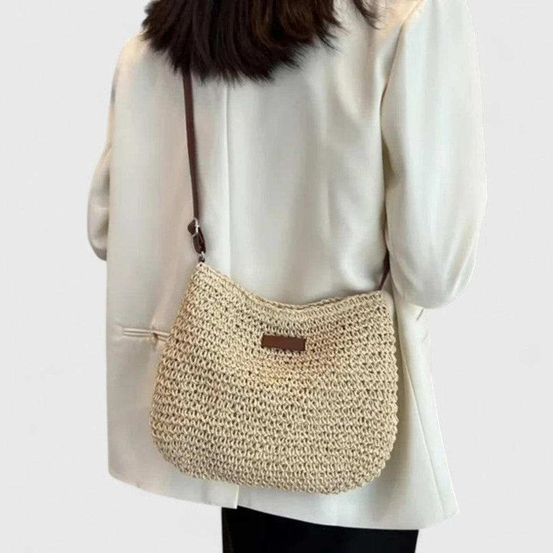 Women's Woven Raffia Zip-Top Adjustable Strap Shoulder Hobo Bag