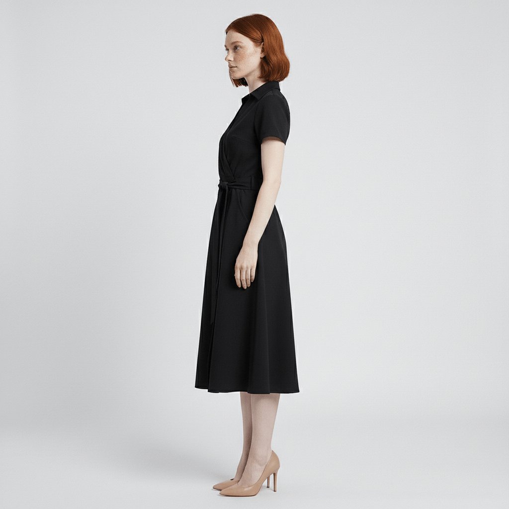 Women's Wrap-Style V-Neck A-Line Midi Dress Waist Tie