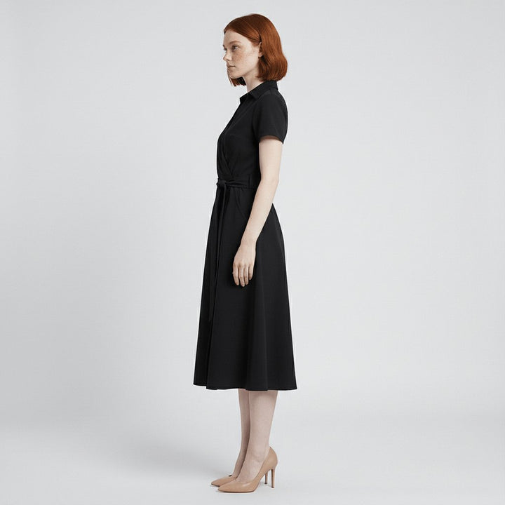 Women's Wrap-Style V-Neck A-Line Midi Dress Waist Tie