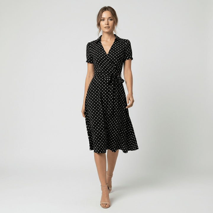 Women's Wrap-Style V-Neck A-Line Midi Dress Waist Tie