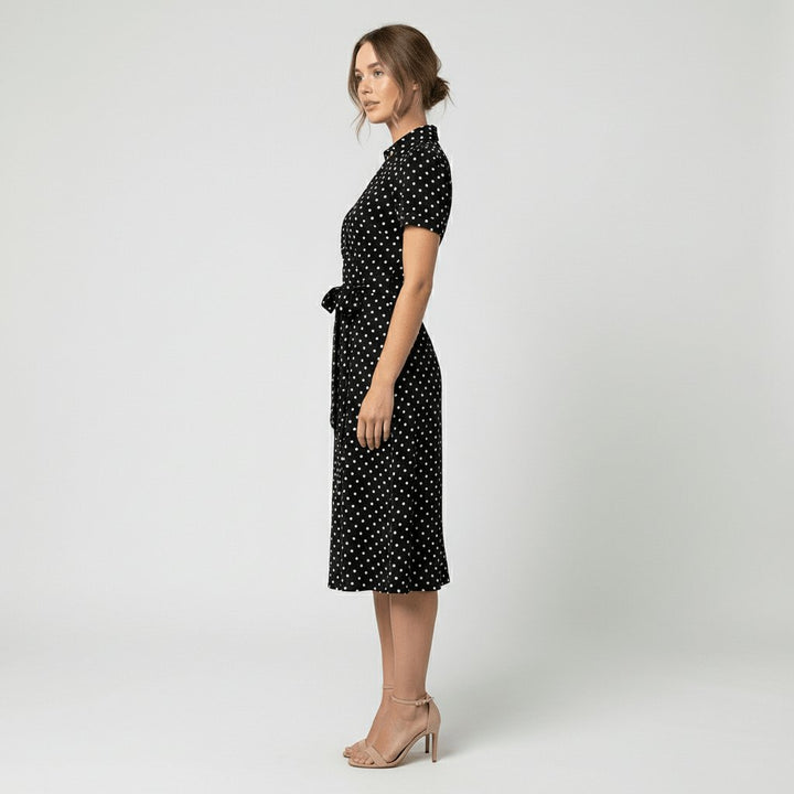 Women's Wrap-Style V-Neck A-Line Midi Dress Waist Tie