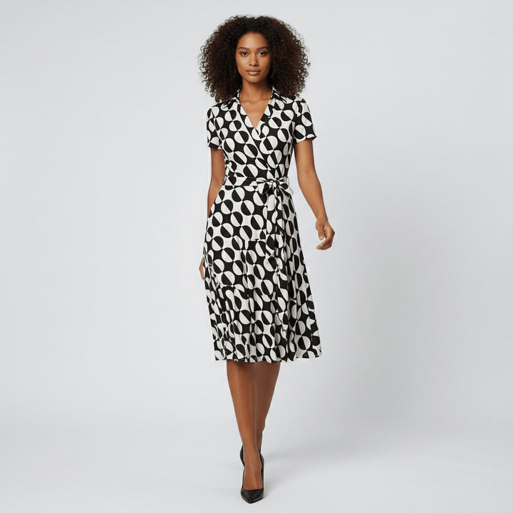 Women's Wrap-Style V-Neck A-Line Midi Dress Waist Tie