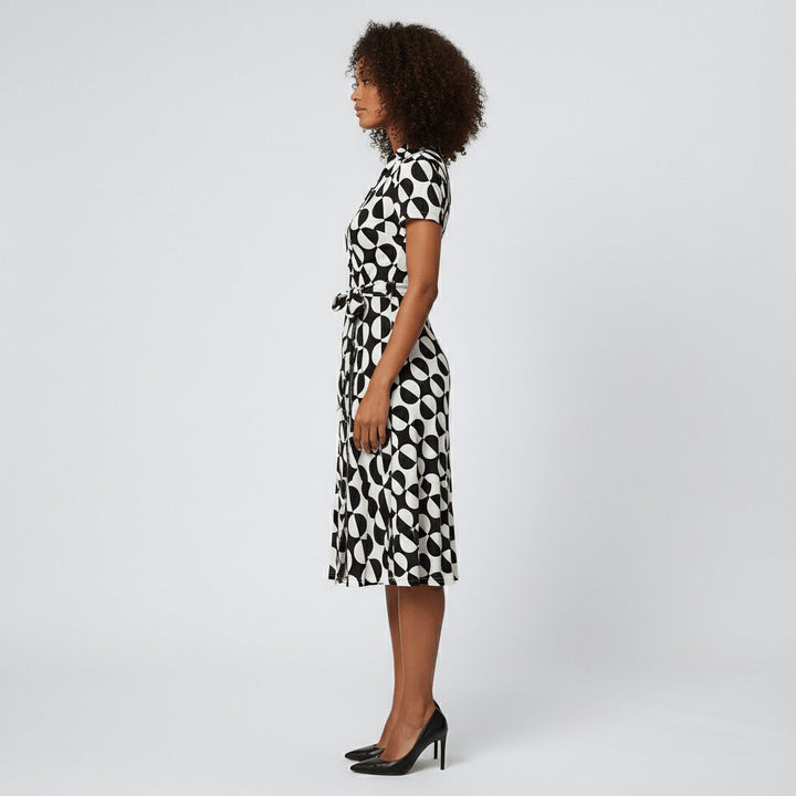 Women's Wrap-Style V-Neck A-Line Midi Dress Waist Tie