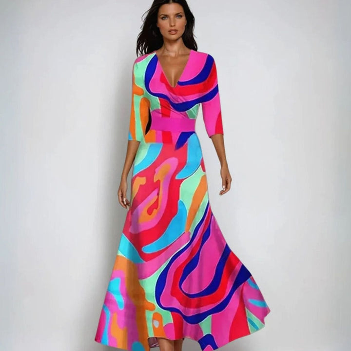 Women's Wrap V-Neck 3/4 Sleeve Maxi Floral Dress
