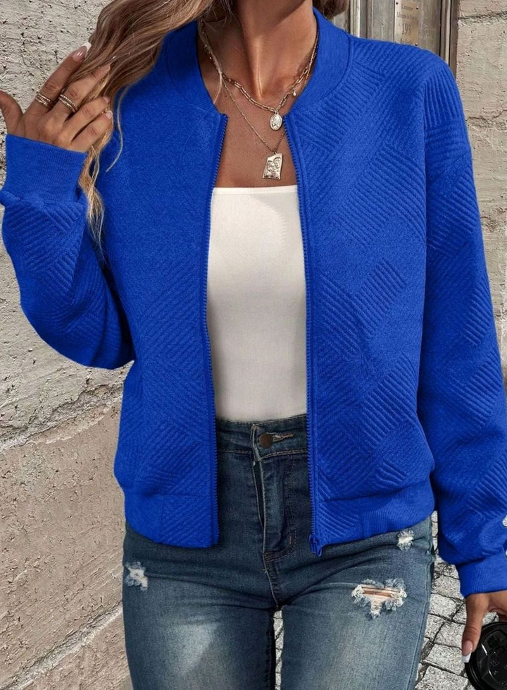 Women's Zip-Up Long Sleeve Cardigan Bomber Jacket - Blue