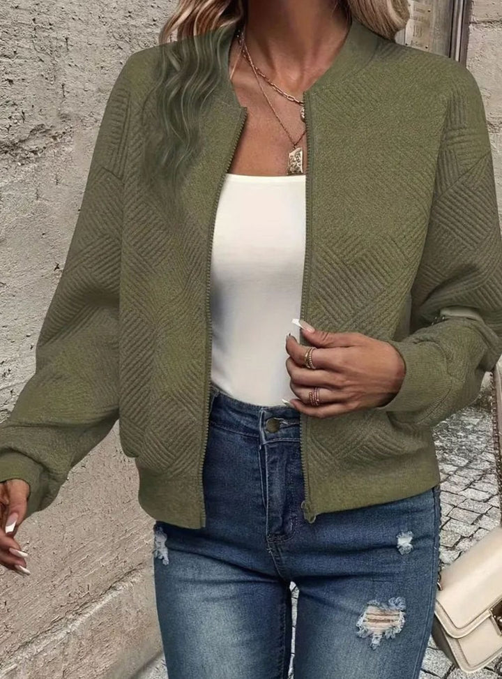 Women's Zip-Up Long Sleeve Cardigan Bomber Jacket - Army Green